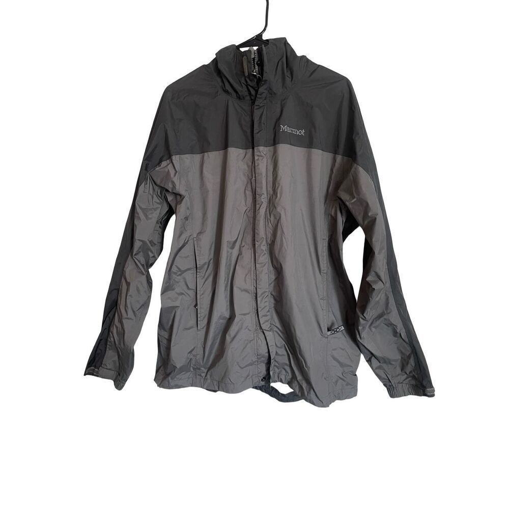 Marmot Womens Black Gray Precip Eco Windbreaker Rain Hooded Full Zip Jacket XL